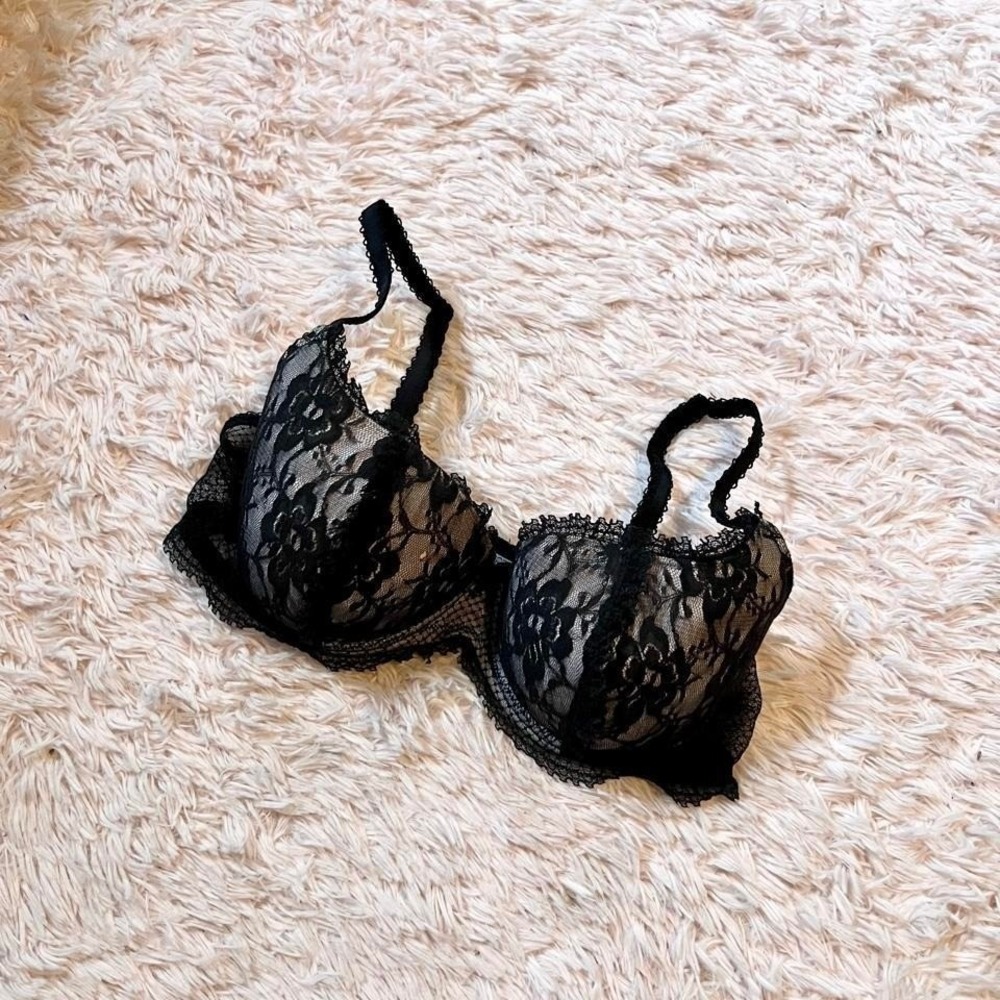 Black Lace Overlay Padded Underwire Sexy Bra Womens 38C Lingerie Whimsygoth Dark
